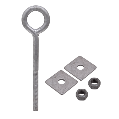 GTL01058 Perno de ojo 5/8 x 8 pulgadas con 2 tuercas hexagonales de 15/16 y 2 placas de 6x6 cm
