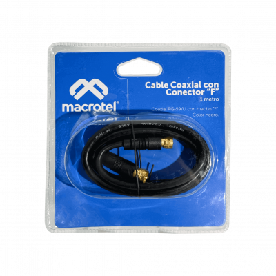 MV-806 MACROTEL Cable Coaxial RG59 Macho-Hembra Macho-Hembra 1 metro Negro para TV por Cable