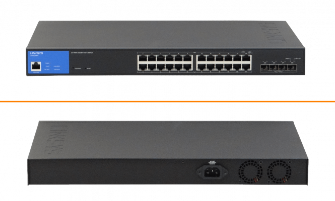 LGS328MPC LINKSYS Conmutador 24 puertos 1000 con PoE-at 4 ranuras SFP+10G 410W total Administrable RJ45-Consola Montaje Rack