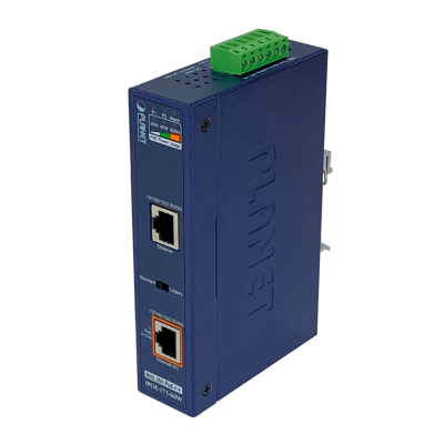 IPOE-171-60W PLANET Inyector Industrial Riel DIN PoE+ Gigabit 802.3at 60W 2-Puertos RJ45 Alimentación 48-56VDC