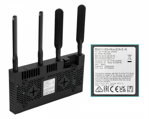 RB4011IGS+IN Router MIKROTIK, requiere cable, 10 puertos 1000Mbps, 1 SFP+ 10G, fuente AC 2000mW, Licencia 5, CPU 1.4GHz x4, 4 antenas fijas 3dBi