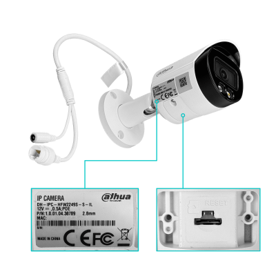 2249 DAHUA Tipo Bala 2MP Lente-fijo-2,8mm PoE IR30m IP67 IP IA mSD WizSense HFW2249SP