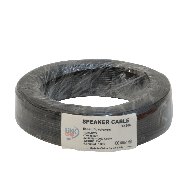1X26N Cable Unipolar Aislado con PVC 26 AWG Color Negro 100 Metros Conductor de Cobre 7x0,15mm Sección 0,13mm²
