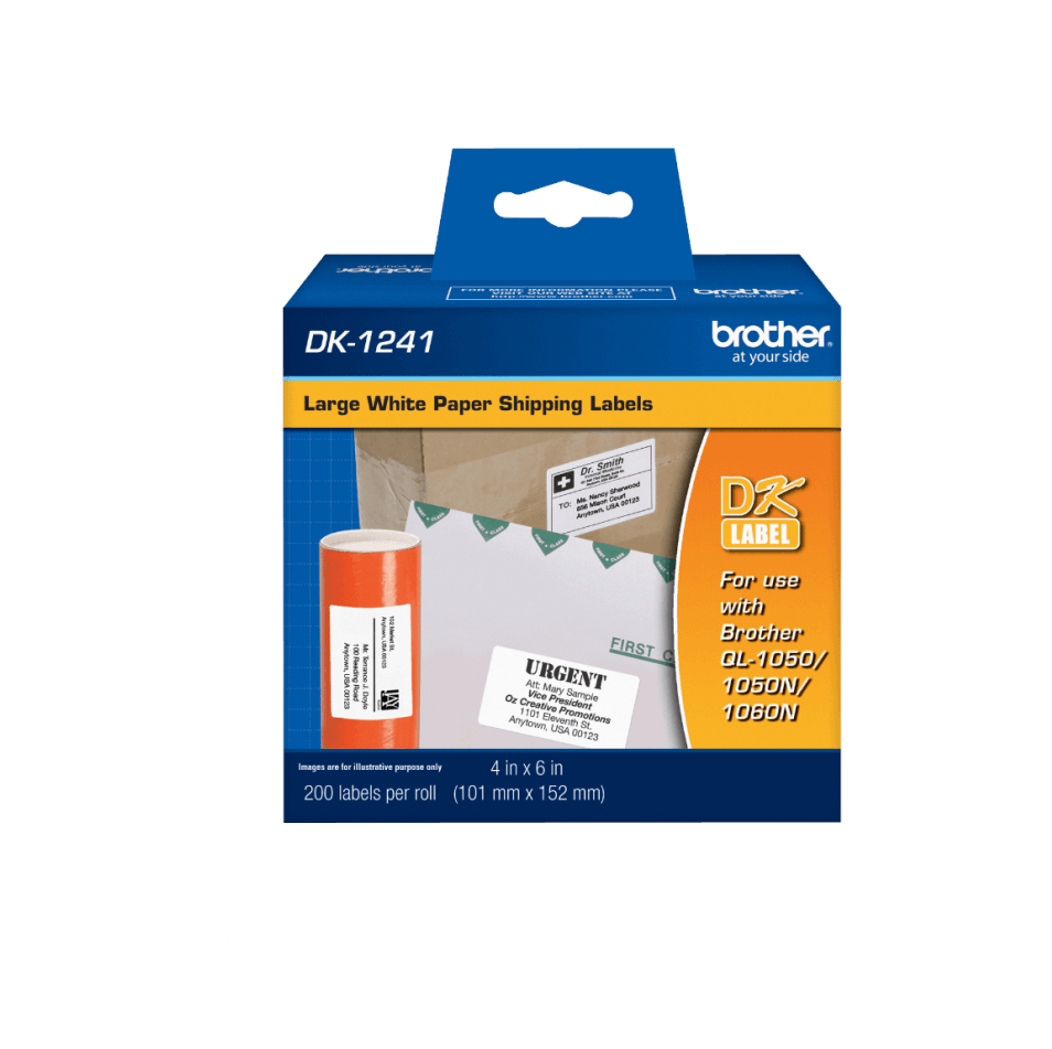 DK1241 Brother 101x152mm 200-Etiquetas Autoadhesivas Papel Blanco para-QL 10x15cm