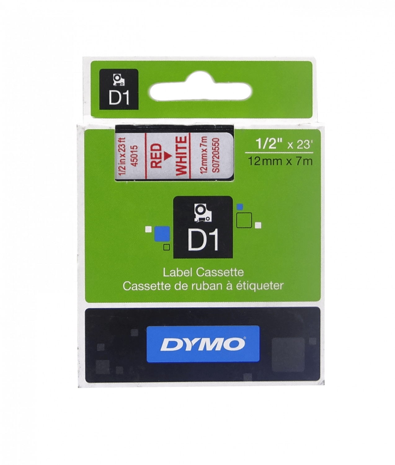 45015 DYMO 12mm Rojo en Fondo Blanco Cinta 7mt D1-Label Cassette