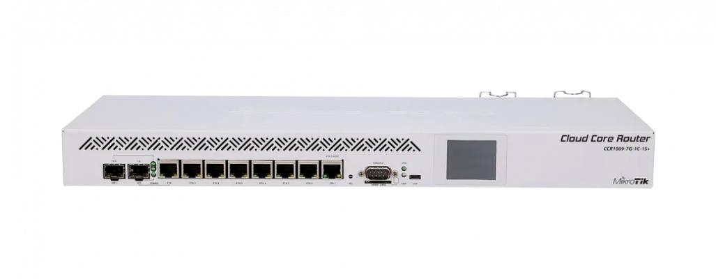 CCR1009-7G-1C-1S+. MIKROTIK conector cable SFP+10G 1-puerto SFP-Combo 7-puertos 1000Mbps puerto USB almacenamiento MSD nivel licencia L6 alimentación PoE conector DB9 macho