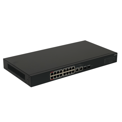 PFS4218 DAHUA Conmutador de Consola para Rack 16 Puertos 100M-PoE+af/at/bt 2 Puertos 1000M 2 Ranuras SFP 190W Totales
