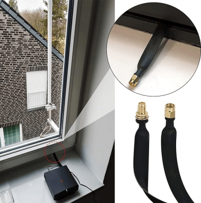 RMTRH Cable Coaxial Plano 25cm RPSMA-H RPSMA-M para Ventana/Puerta 0-6GHz Negro