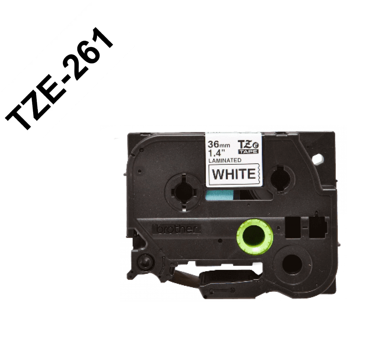 TZE-261 BROTHER 36mm Negro en Fondo Blanco Cinta 8mt p/PT-P900W PT-9700PC