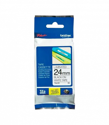TZE-251 BROTHER 24mm Negro en Fondo Blanco Cinta 8mt p/PT-E550WVP/D600VP/P900W