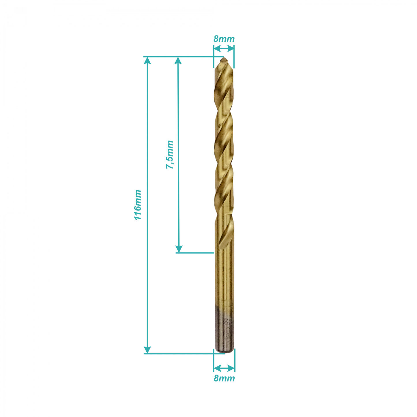 BROCA-8T Broca escalonada de acero rápido con recubrimiento de titanio, 8mm x 116mm