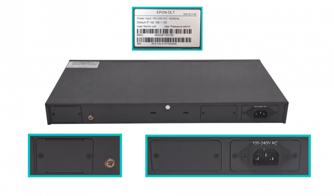 WK-OLT-4P. Terminal de Línea Óptica WOLCK de 4 Puertos EPON SFP 4-1000 4-SFP 1U para Bastidor RJ45-RS232-Consola RJ45-Administración