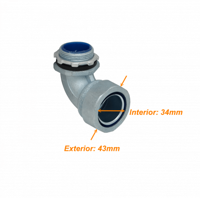 M32-SAC Conector Metálico 32mm Curvo Prensacables para Tubo Corrugado Aislante IP65