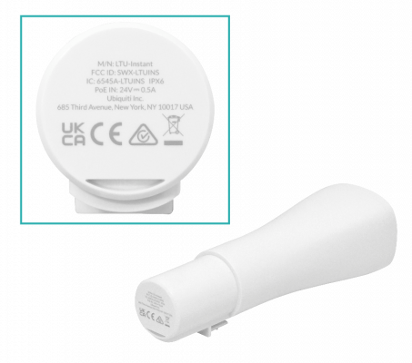 LTU-INSTANT-5 UBIQUITI Kit de radio LTU con antena integrada de 22dBi, banda 5.15-5.95GHz, Bluetooth, puerto 10/100/1000, alimentación 24V pasiva, requiere antena LBE-AC-GEN2