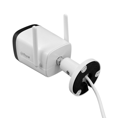 HFW1430. Cámara DAHUA tipo Bala 4 Megapíxeles 2,8mm Inalámbrica 2,4GHz Ranura MicroSD Protección IP67 Alcance 1-100 30 metros Incluye fuente 12Vcc