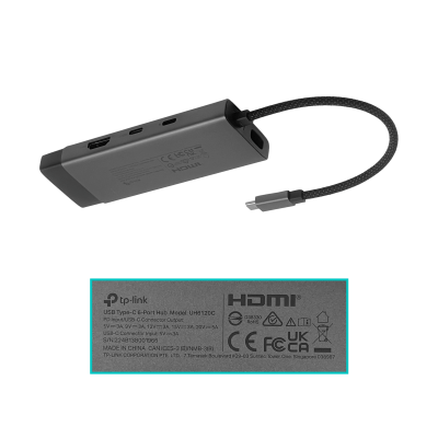 UH612 TP-LINK Concentrador USB-C 1-HDMI 1-RJ45 2-USB-C 2-USB-A 100W 10/100/1000 4K