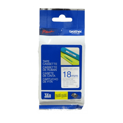 TZE-243 BROTHER Cartucho de cinta laminada de 18mm con texto azul sobre fondo blanco, longitud de 8 metros, compatible con equipos PT-E300VP, D600VP y E550W