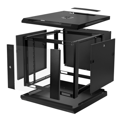 RK09-6LD Gabinete rack de pared LINKMADE desarmable de 9 unidades, con 60 centímetros de fondo, color negro.