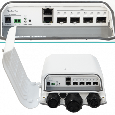 FIBERBOX-PLUS MIKROTIK Switch de Exterior IP66 CRS305-1G-4S+OUT 1-1000Mbps 4-SFP+10G L5 con Fuente 48V Incluida