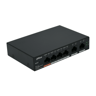 CS4006-4ET-60. DAHUA Conmutador 4-100-PoE+ 2-1000 60W-tot Capa2 26mm incl-53V