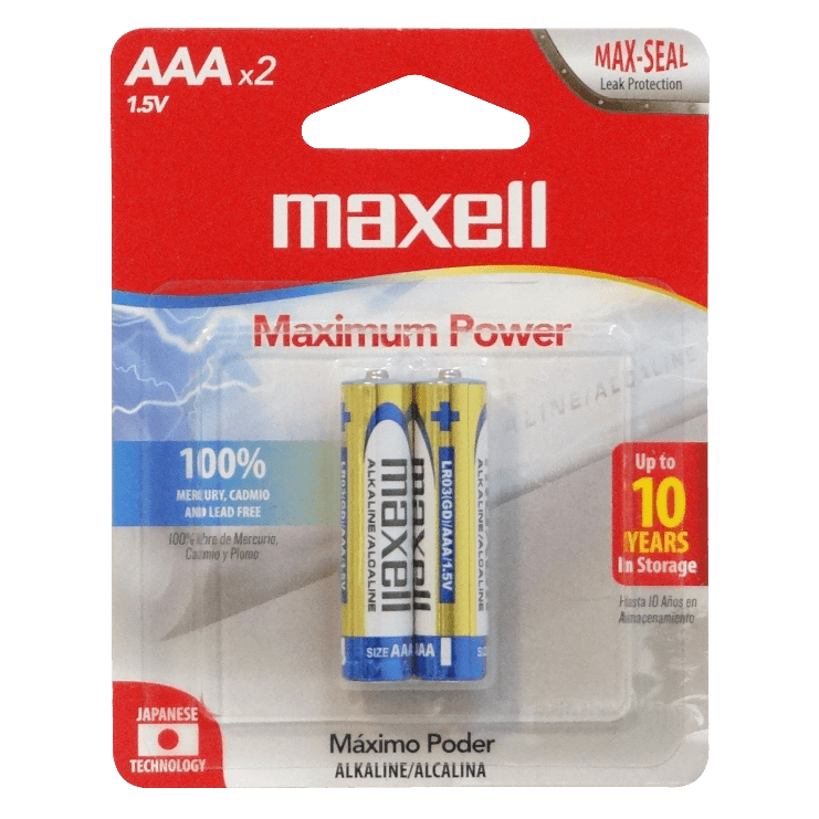 AAA-AP MAXELL 2-Baterías-AAA Alcalinas LR03 1.5V 1,5V LR03BP2 Alcalinas Empaque Blíster