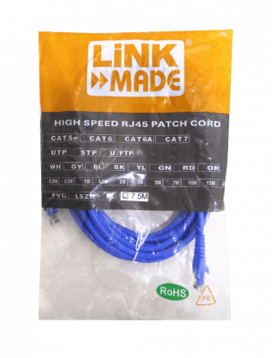 CP6A-75L LINKMADE Latiguillo de Red Cat6 U/UTP Azul LSZH de 7,5 Metros con Conectores Moldeados Multifilar
