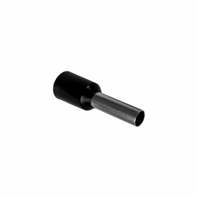 E2508-N Terminales aislados tipo puntera color negro, calibre 2,5mm², longitud 8/15mm, paquete de 100 unidades AWG14, crimpeables