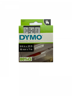 45803 DYMO 19mm Negro en Fondo Blanco Cinta 7mt D1-Label Cassette