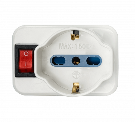 ELG-3KS Adaptador Triple Schuko/IH a IM 6A 250V 1500W Blanco con Interruptor Luminoso