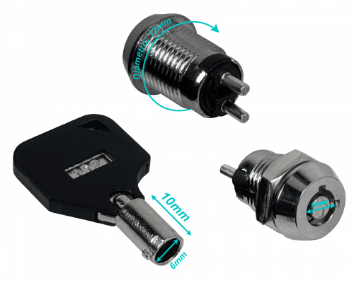 LLAVE-2PIN Cerradura Eléctrica 2-Polos 12mm Interruptor Seguridad Necesita-Soldadura-Cables 0,5A 250V