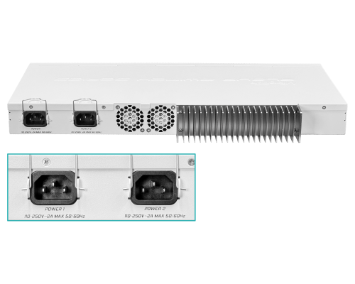 CRS317-1G-16S+RM MIKROTIK Enrutador con 16 puertos SFP/SFP+ 10G, 1 puerto Gigabit, consola, licencia L6 y doble fuente de alimentación, requiere cables C13