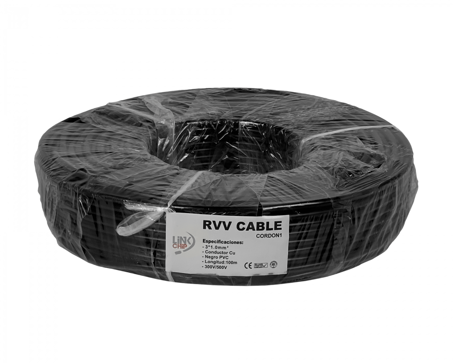 CORDON1 Negro 3x1,0mm 100 metros Conductor Eléctrico Flexible RVV 8-10AMP 17AWG 3x1.0mm