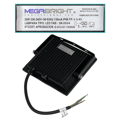 LP30W Luminaria LED exterior 30W 6000K 100º 200-240VAC Luz blanca IP65 Certificación SEC