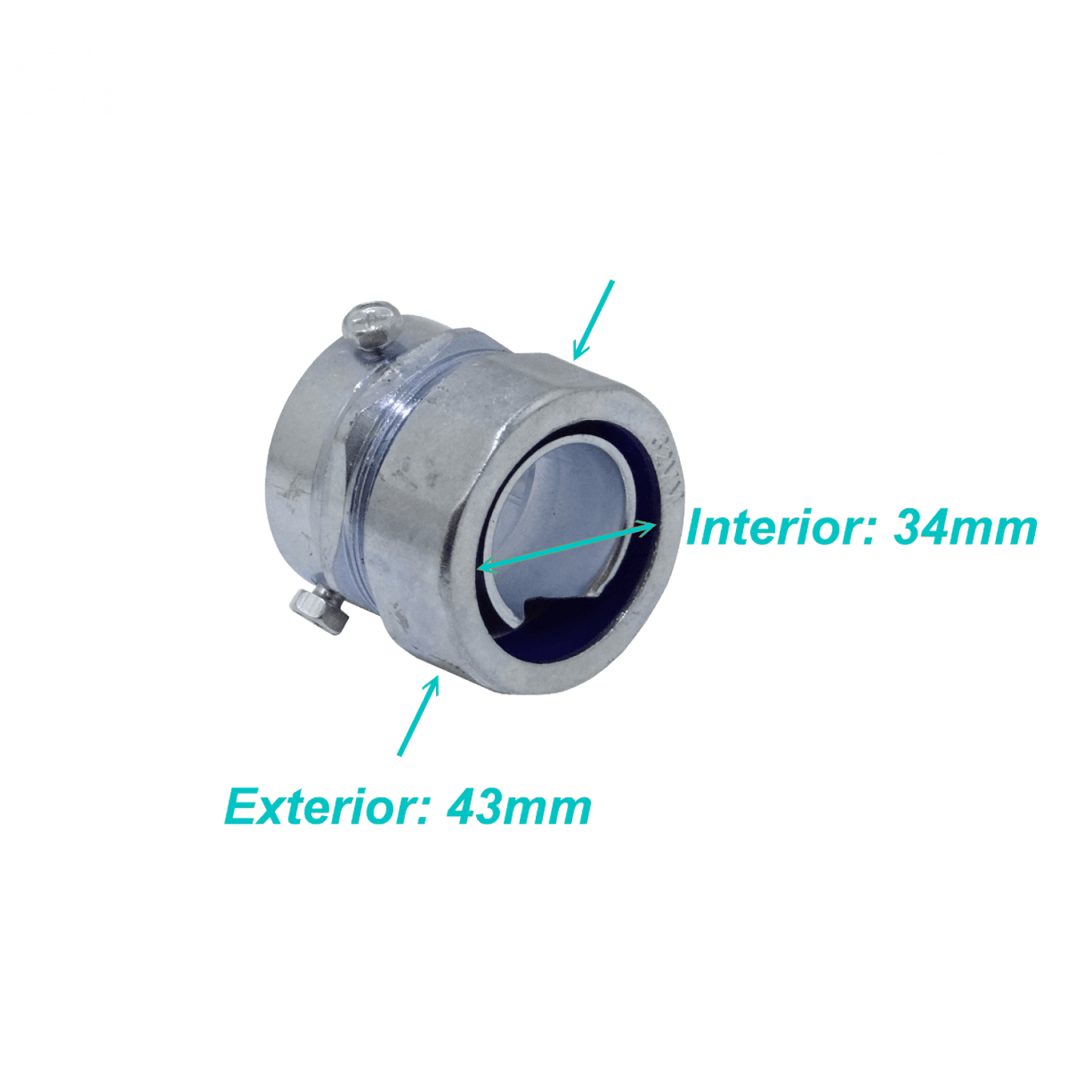 MEMT32 Conector metálico de unión EMT a conducto flexible de 32mm, rango 24-35mm a 24mm
