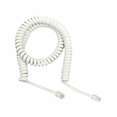 MT-1270. MACROTEL RJ9 Macho-Macho 3mt Cable Auricular Enrollado 4P4C-7,7mm Blanco