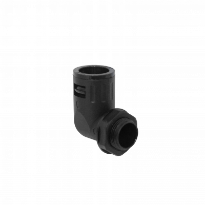 FLEP19-SC Accesorio Codo 19mm Salida Caja Prensaestopas para Conducto Flexible Plástico Negro