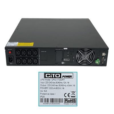 CPO-V1K CITO 1KVA Necesita 2-Acumuladores 2x9Ah 24Vdc 900W En Línea 0ms UPS 2U Rack