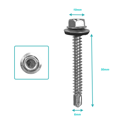 YUZ9-16 Cabeza Hexagonal 10mm 100 Unidades 14x2 Longitud 50mm Tornillo Autotaladrante 641464001