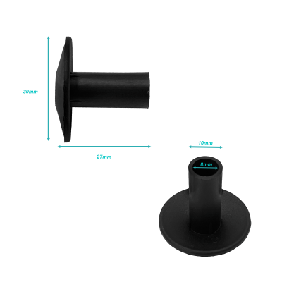 PASAMURO-N Pasamuros plástico negro de 26mm de largo con diámetro interior 7,6/10mm para pasar cables a través de pared