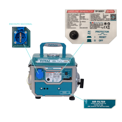 GENE-8 TOTAL 800W Generador a Gasolina de Arranque Manual, 3000rpm, Depósito de 4 Litros, Salida 220-240VAC