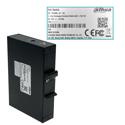 PFS3206 DAHUA Switch 3-100 1-1000(4-Poe+af/at) 2-SFP 120W-tot RielDin inc-53V