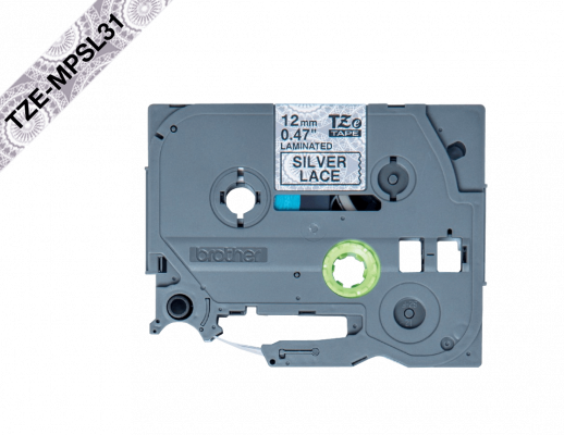 TZE-MPSL31 Cinta de Etiquetas BROTHER 12mm Texto Negro sobre Base Plateada 4 Metros para PT-H110/E300