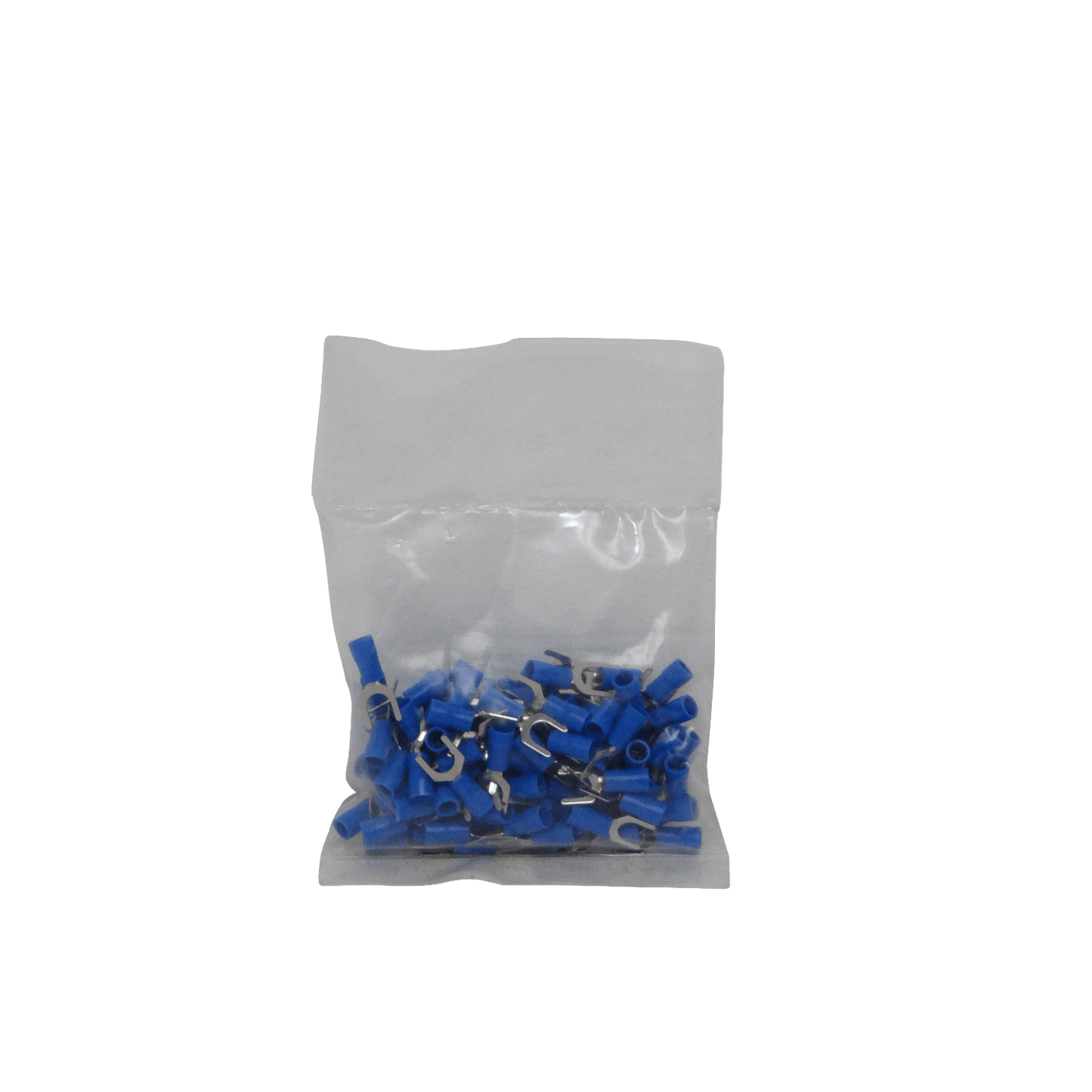 HORQ-6525. Terminal Horquilla Aislado PVC Azul, 6.5mm, para Cable 1.5-2.5mm2, Paquete de 100 Unidades