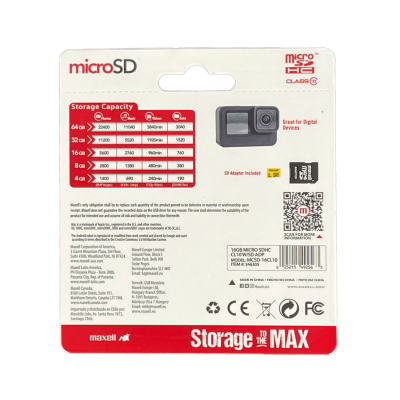 MSD-16GB MAXELL 16GB Tarjeta MicroSD-HC con Adaptador-SD Class10 SDCS2
