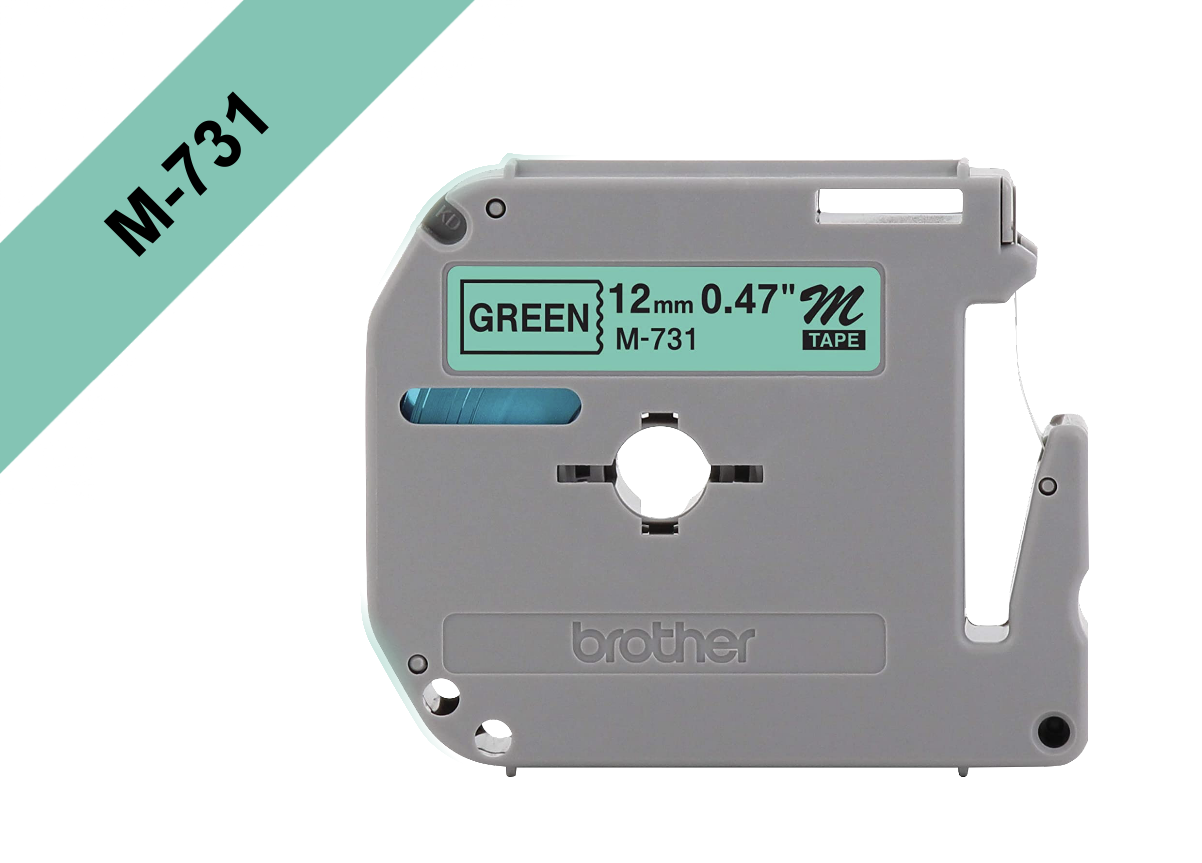 M731 BROTHER 12mm Negro sobre Verde Cinta 8metros p/PT-90