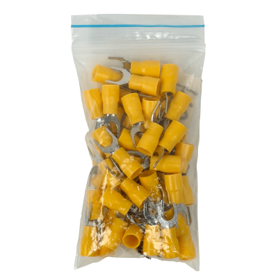 HORQ-6560 TERMINAL HORQUILLA-6,5MM 4,0-6,0MM2 50-UNIDADES CONECTOR AMARILLO CON AISLAMIENTO PVC