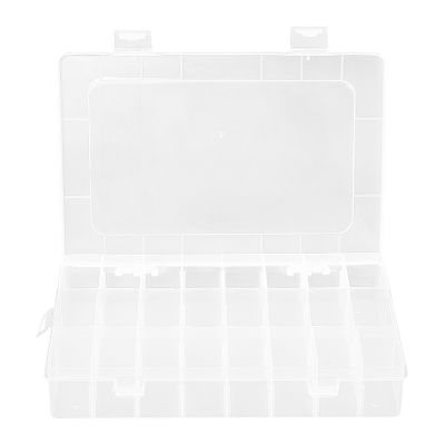 PLA-224 CAJA ORGANIZADORA TRANSPARENTE CON TAPA, 24 COMPARTIMENTOS MODULARES, 190x125x35mm