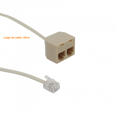 RJ11-CP2 Adaptador en Y con 2 puertos RJ11 hembra y 1 RJ11 macho, configuración 6P4C compatible con RJ14