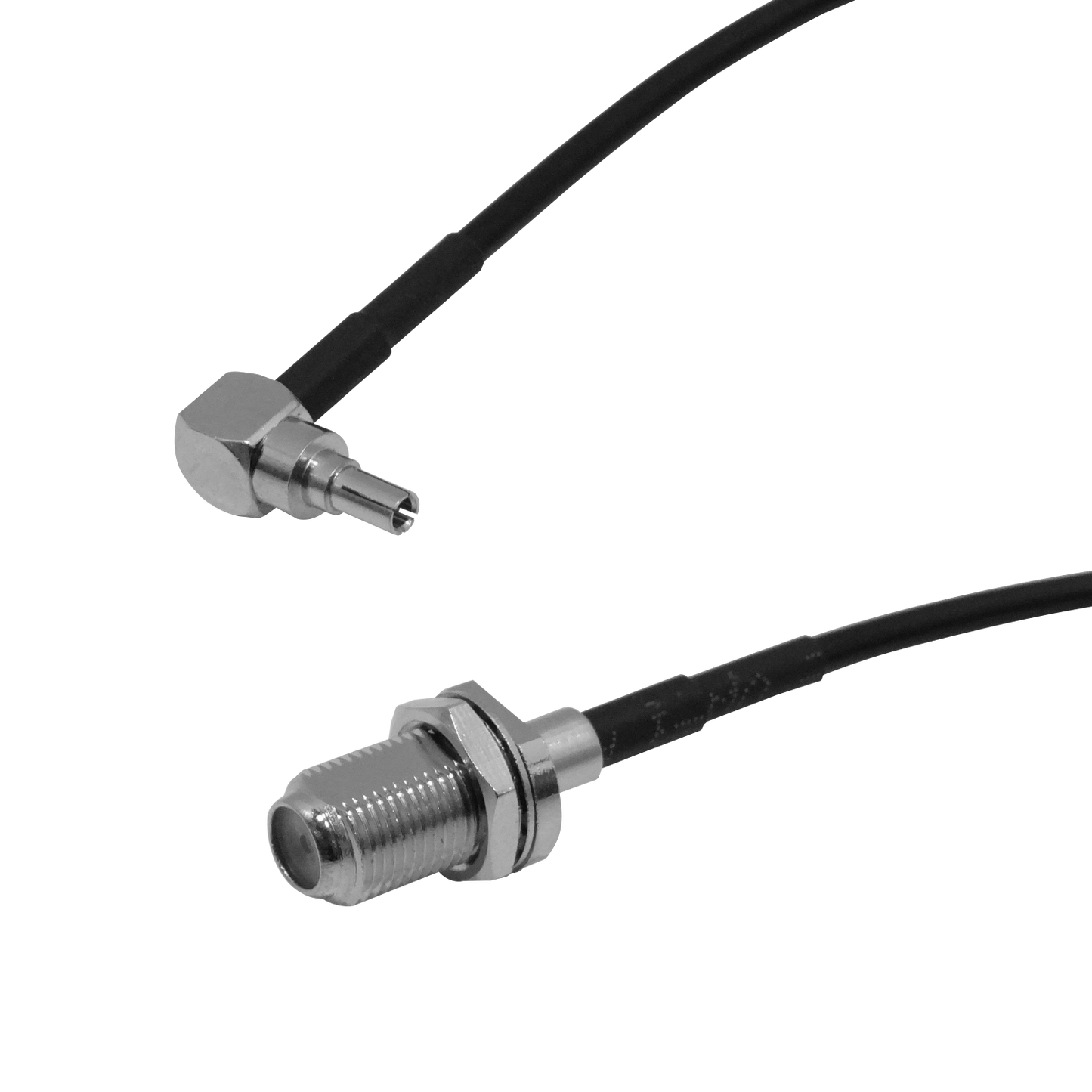 9M1FH-20 Conector CRC9 Macho acodado 90° a Hembra F para cable coaxial RG174 de 20 centímetros
