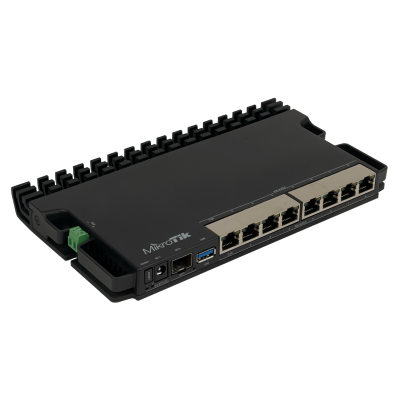 RB5009UPR+S+IN MIKROTIK 7 puertos 1000-PoE (7-entrada/salida) 1 puerto 2500 1 ranura SFP+10G USB L5 Conector-DC Bornera-2pines
